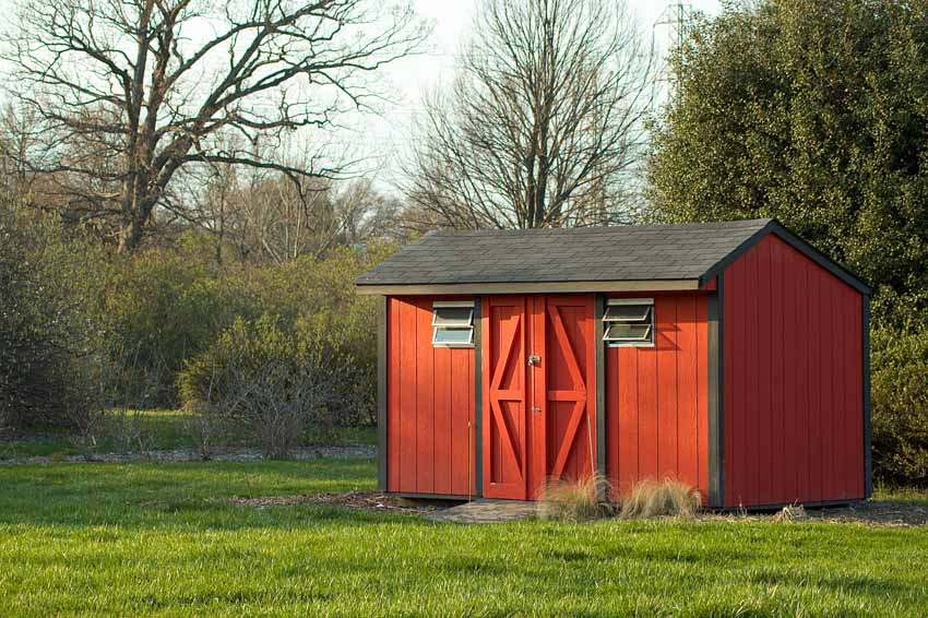 Saltbox shed with windows and door for backyards