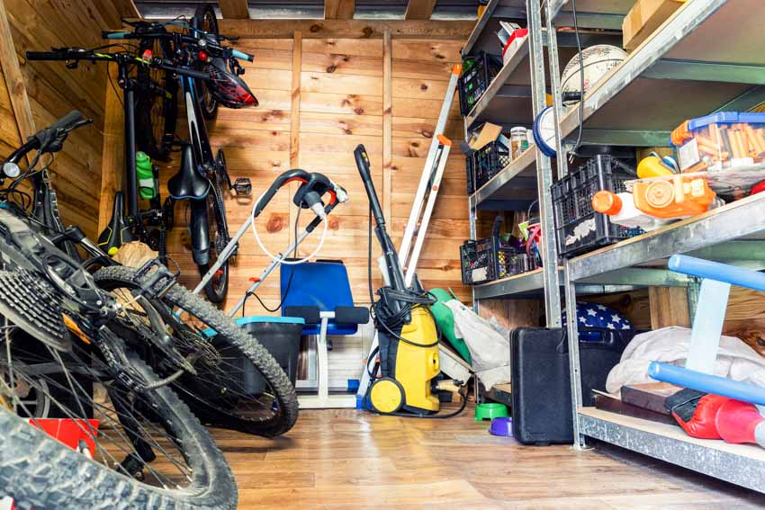 Shed interior with tools and different items