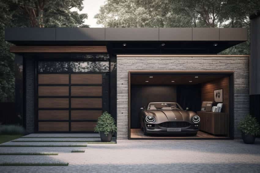 Stylish garage with no windows work bench