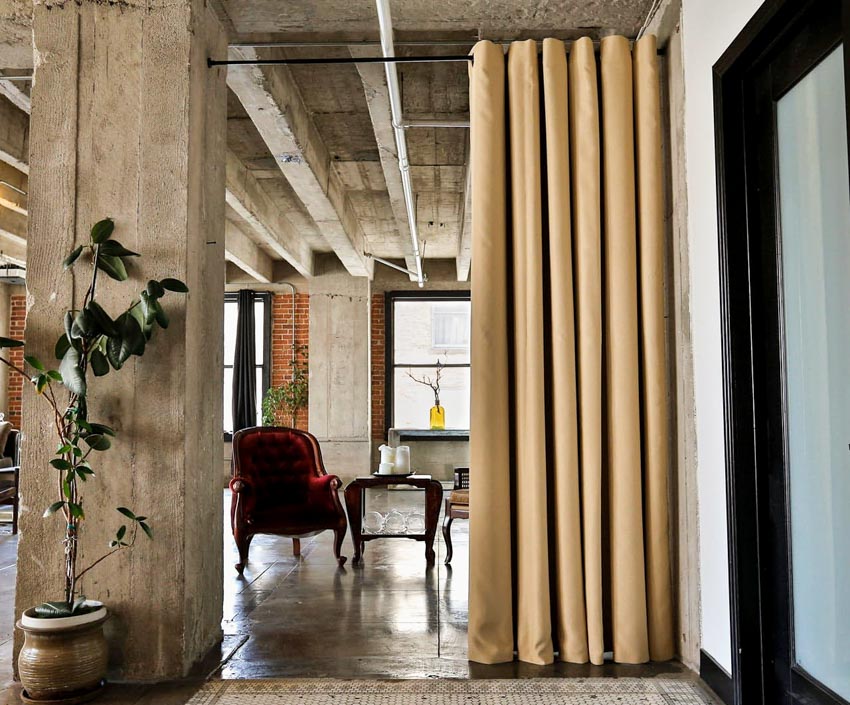 Tension rod room divider for residential interior design