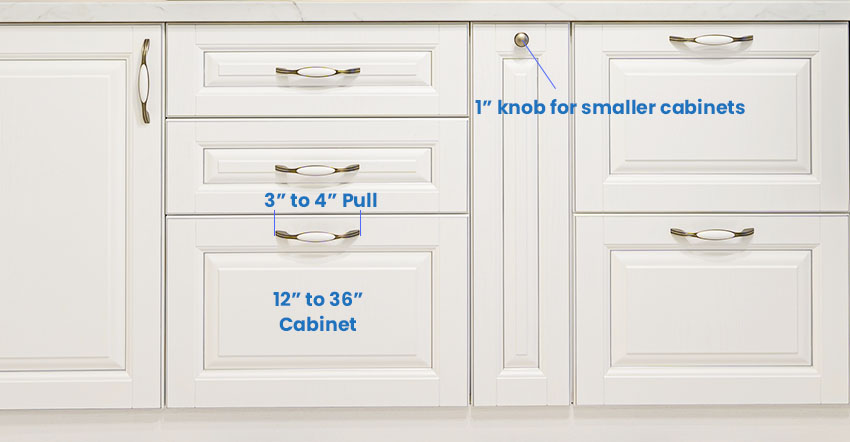 Different types of cabinet sizes with handle dimensions