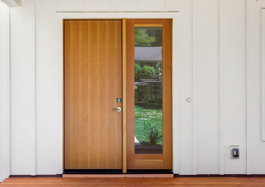 Porch door with board and batten wall glass sidelight