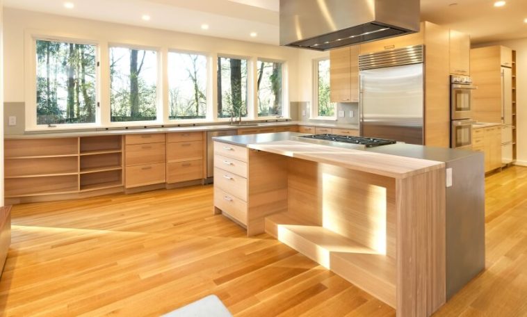 7 Birch Kitchen Cabinet Styles For Every Type Of Home   Big Bright Kitchen With Windows Birch Cabients And A Wooden And Stone Island Is 758x456 