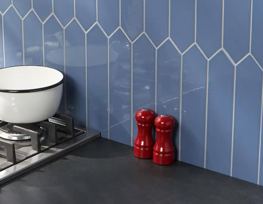 Elongated picket shape tile for kitchens and bathroom backsplashes