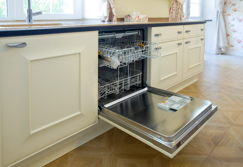 Kitchen with integrated dishwasher