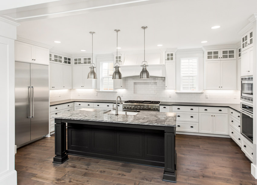 Kitchen with silver cloud granite