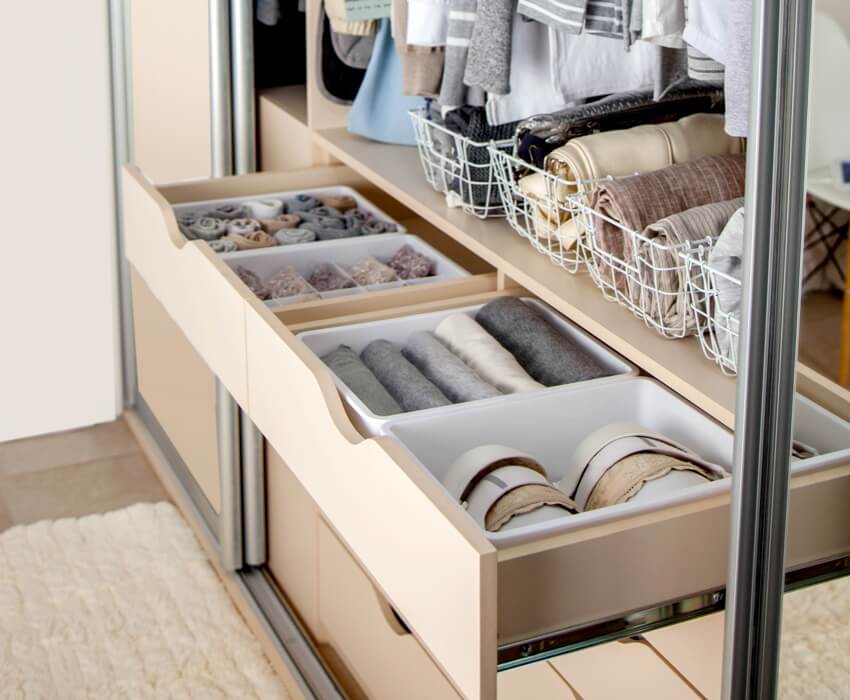 Organized closet with closet organizer