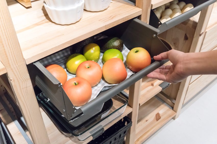 Sideboard storage kitchen cabinets with fruits and eggs