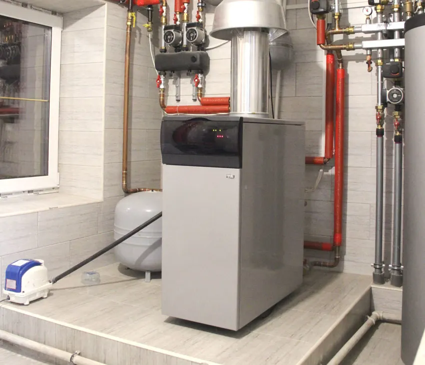Basemwnt with electric furnace for heating and attached to metal pipes