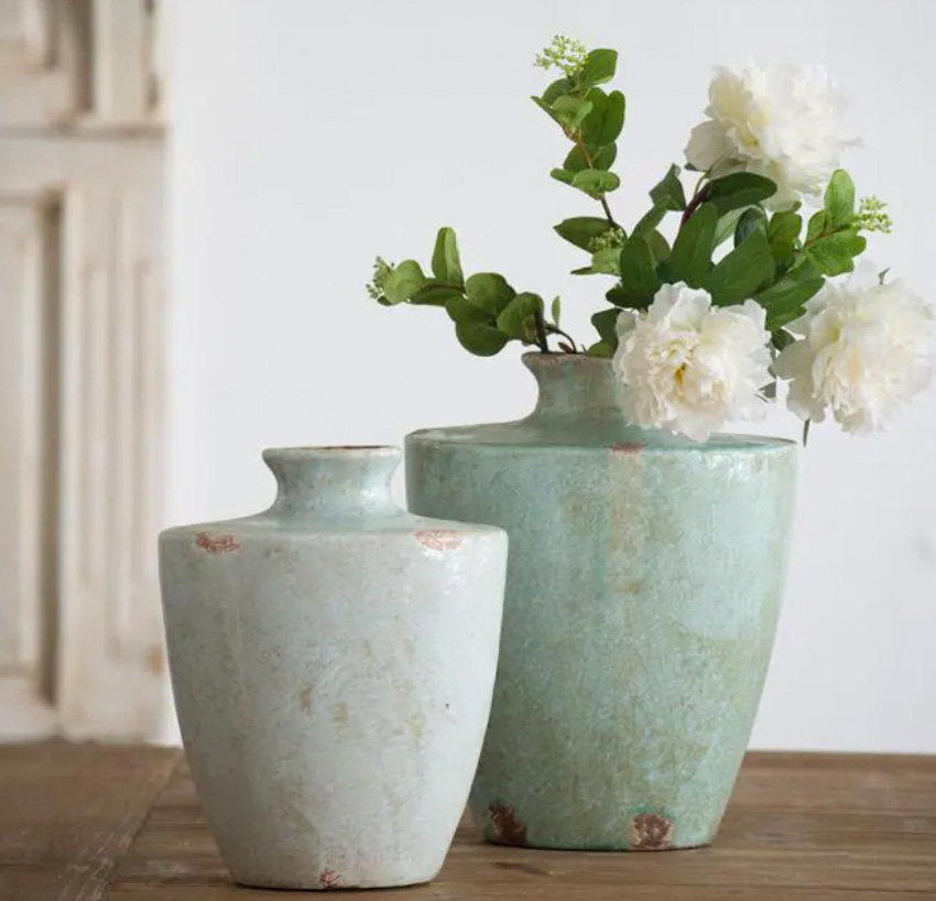 Blue terracota vase for home interiors