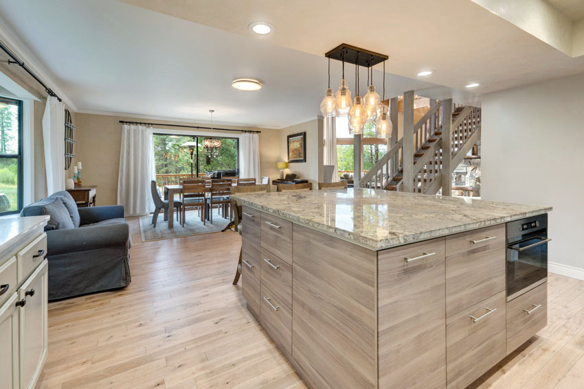 Open plan layout with view of the dining and living room areas