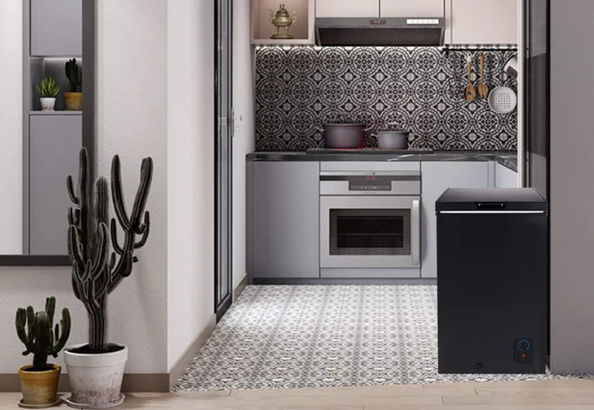 Kitchen with chest refrigerator