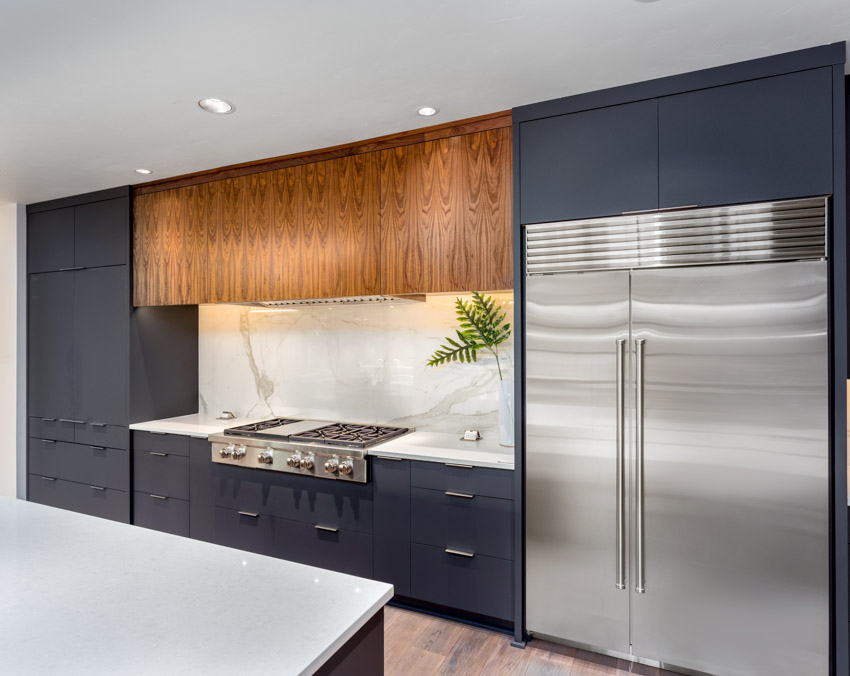 Kitchen with counter depth refrigerator