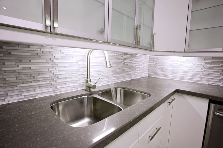 Mosaic glass backsplash