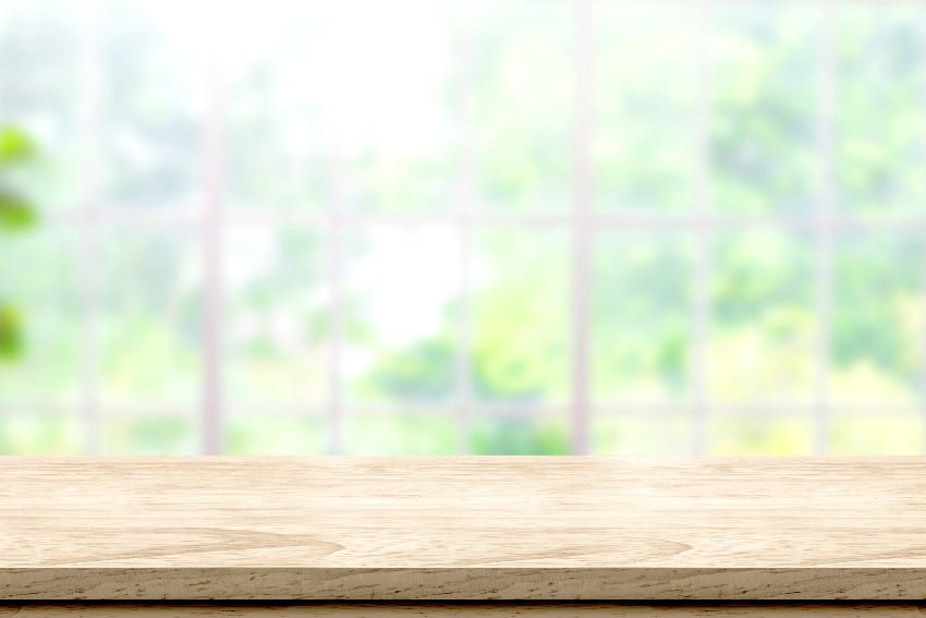 Parawood butcher block with blur window see through garden at home