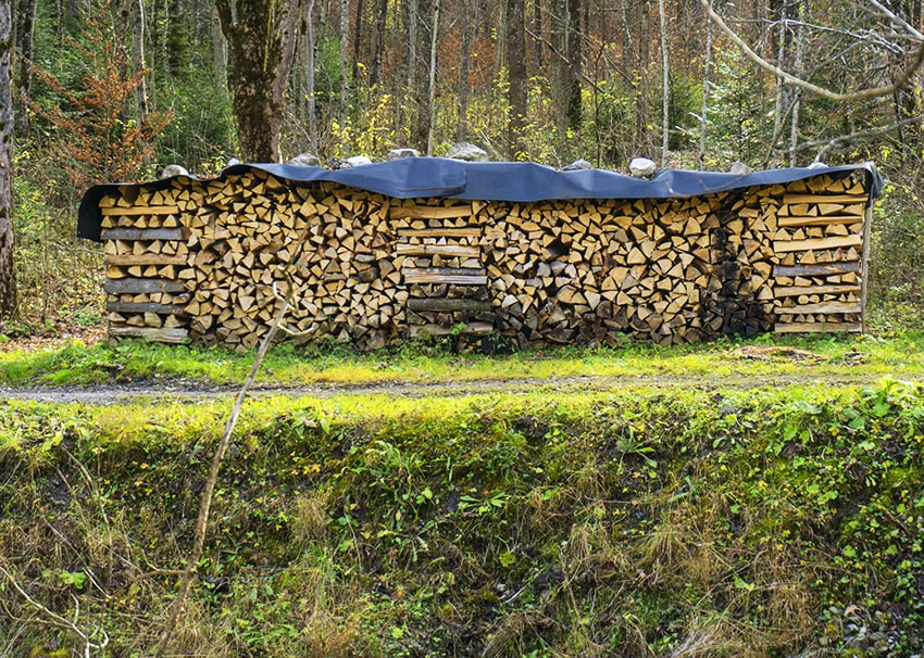 Wood covered with tarp