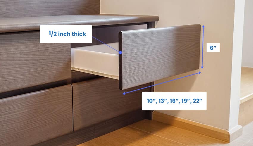 Dimensions of fronts of drawers