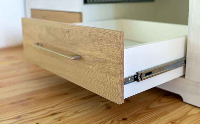 Natural wood finish drawer front