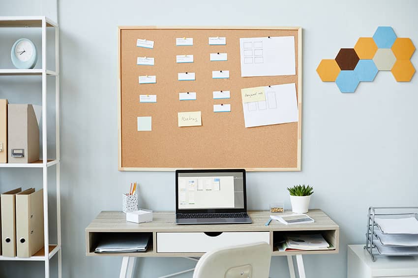 Small desk with cork board