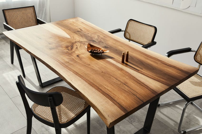 Bookmatch wood table for dining rooms with chairs