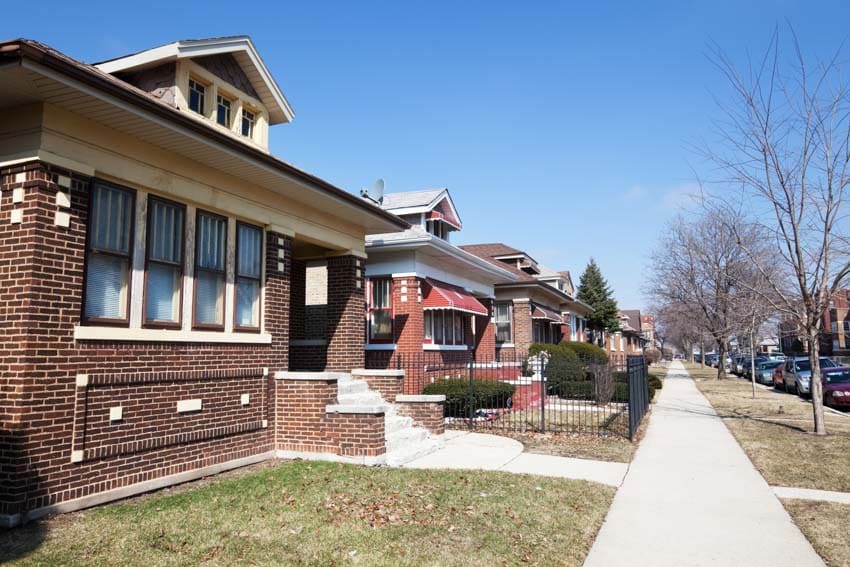 Chicago bungalow house with brick wall 