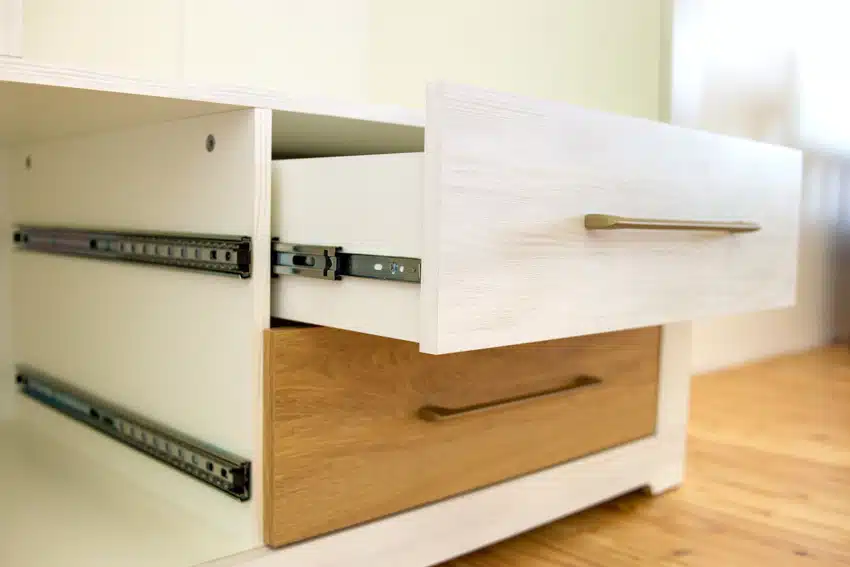 Console cabinet with soft close mechanism