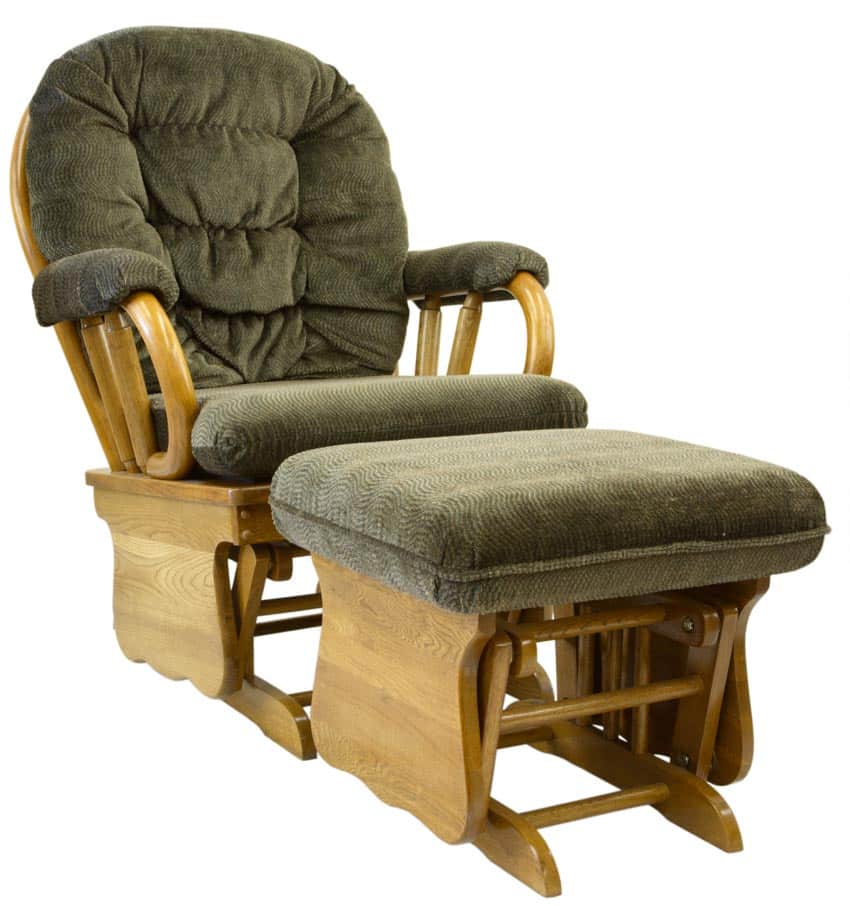 Cushioned glider chair with ottoman for home interiors