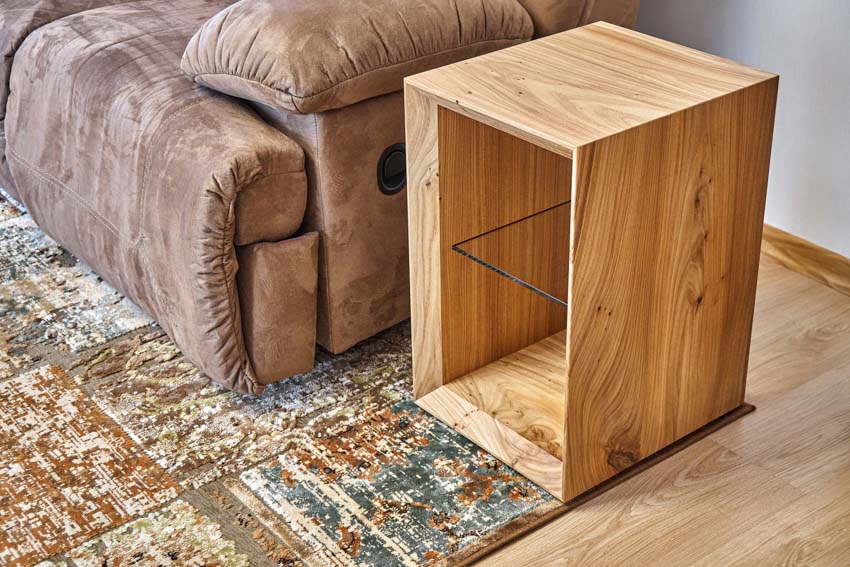 elm wood side table for living rooms with cushioned chair