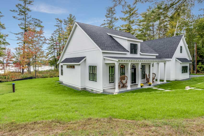 Farmhouse with white paint and porch