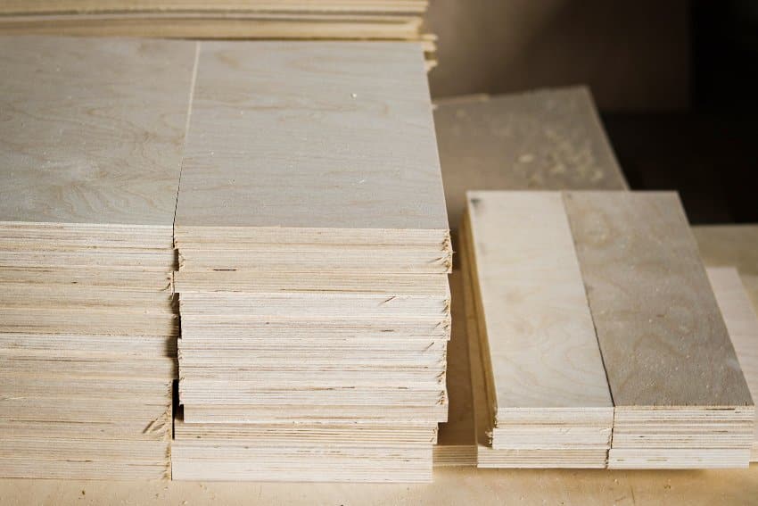 Manufactured plywood in an industrial workshop