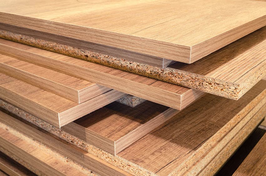 Manufactured wood boards in stack