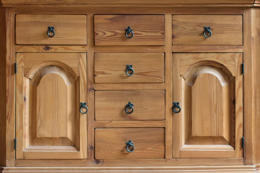 Mission style cabinets with metal pulls