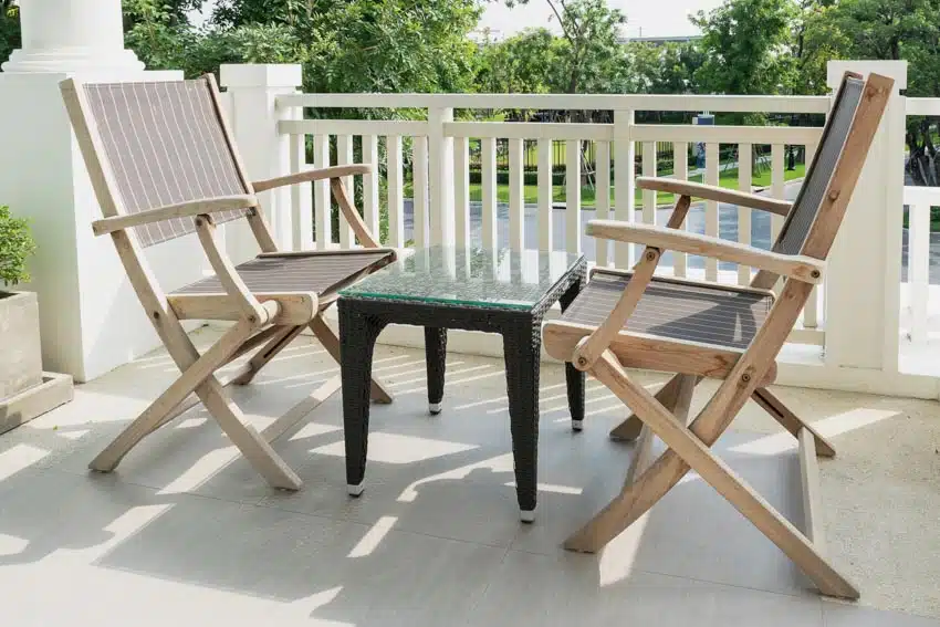 Patio with pine outdoor furniture
