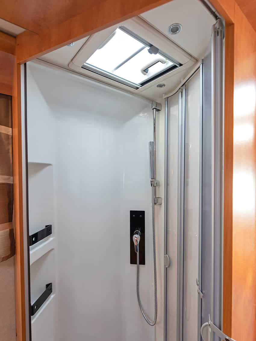 White RV shower space