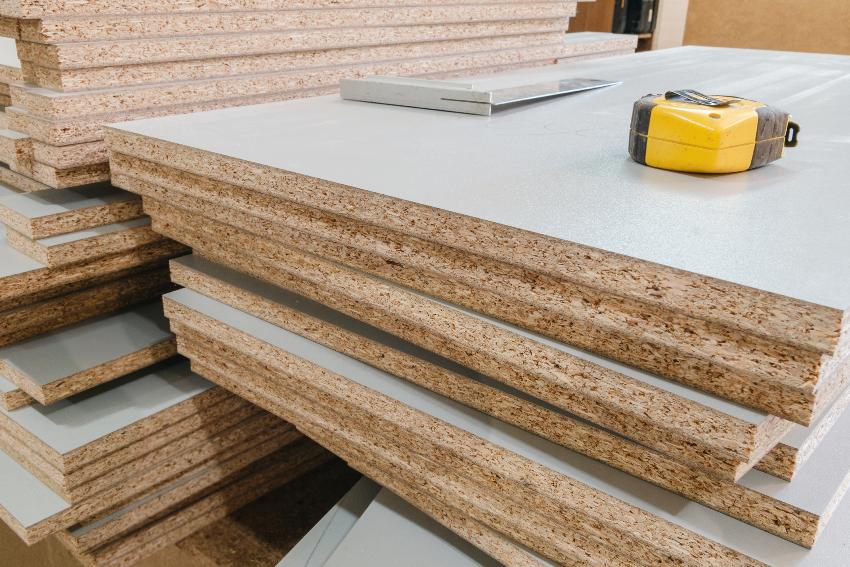 Stacked particle boards