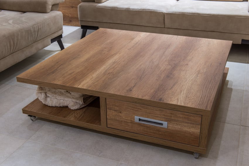 Wood coffee table with drawer for living room