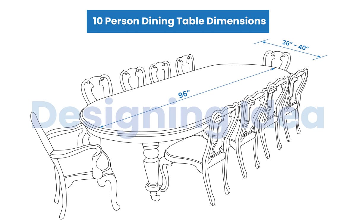 10 Person Oval Dining Table Size