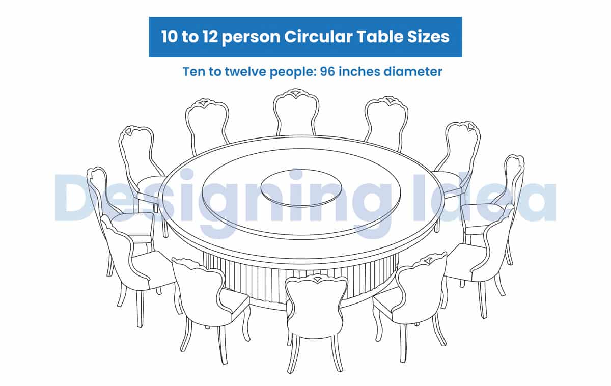 10 to 12 person Circular Table Sizes