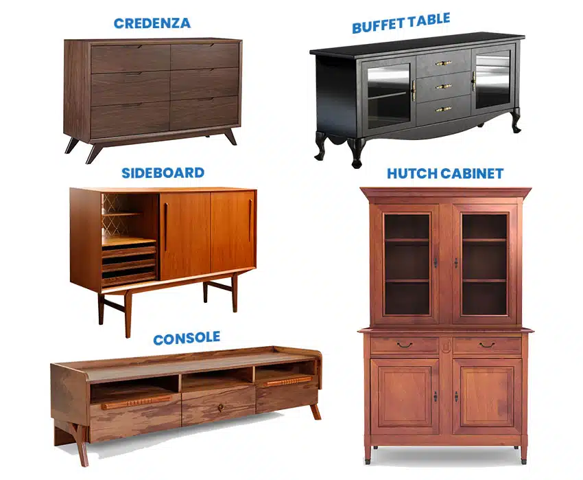 Credenza sideboard buffet table console and hutch isolated photos