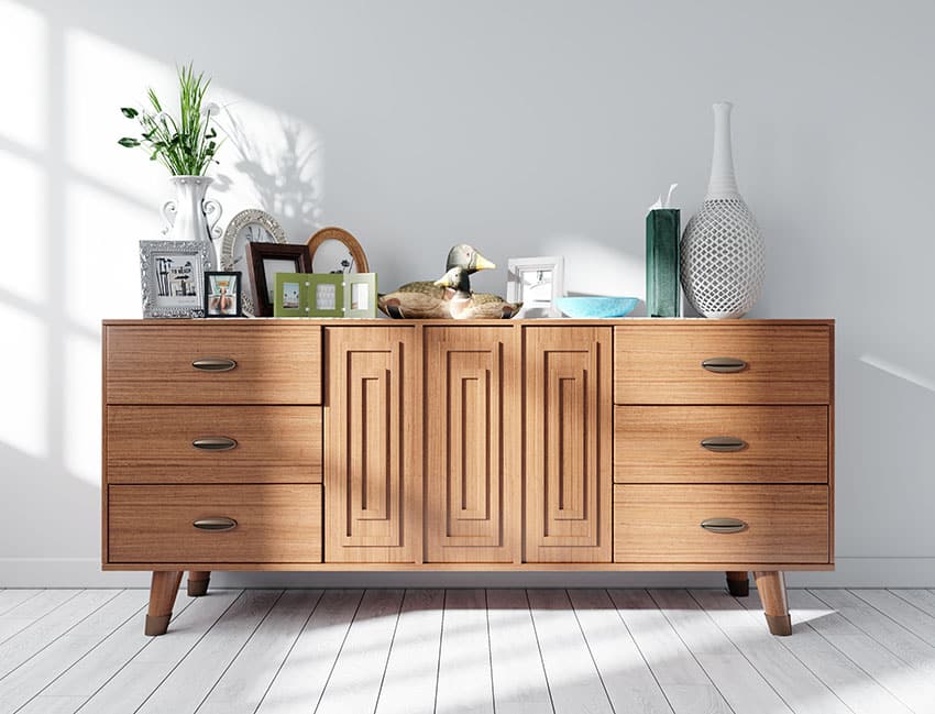 Modern sideboard with 6 drawers photo albums sculptures