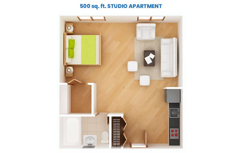 Studio type apartment layout