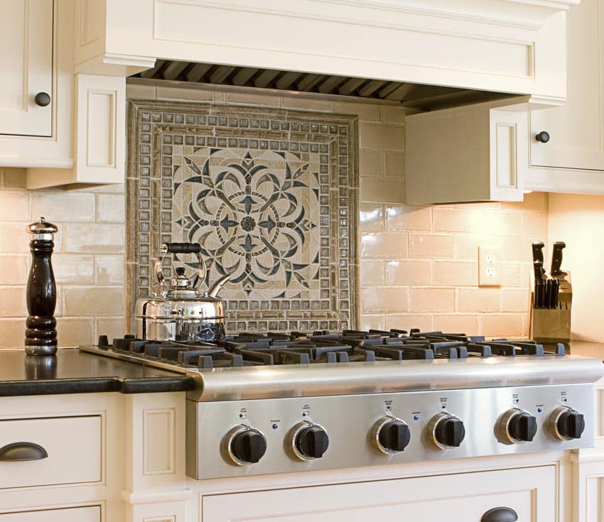Spanish style tile inlay in kitchen