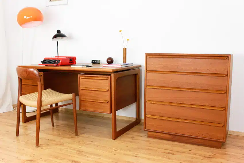 Teak desk, chair and dresser