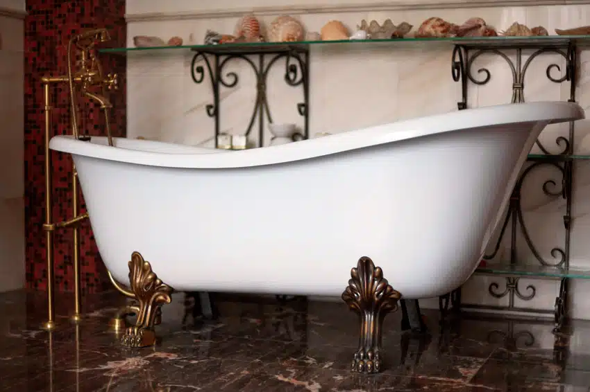 Luxury bathroom with tub and bronze clawfoot tub feet
