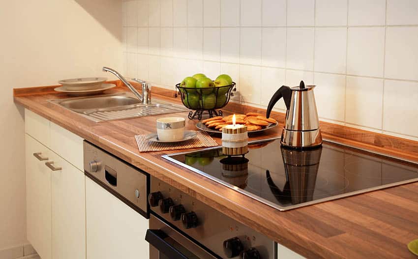 Modern kitchen with cedar wood countertops