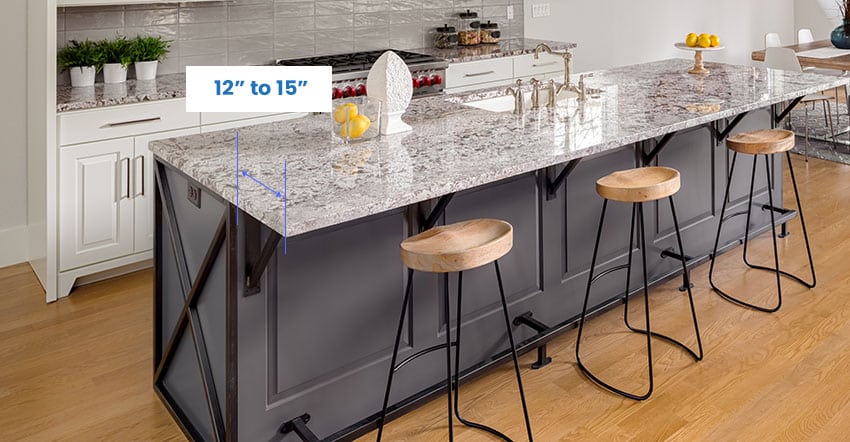 Kitchen with measurement for Island counter overhang