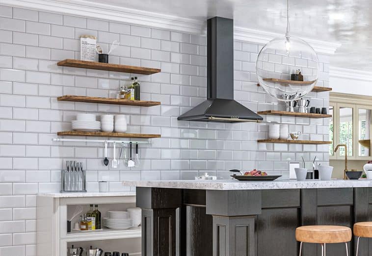 Large Kitchen With Large Subway Tile Backsplash Rangehood Floating Shelves Is 1 758x522 