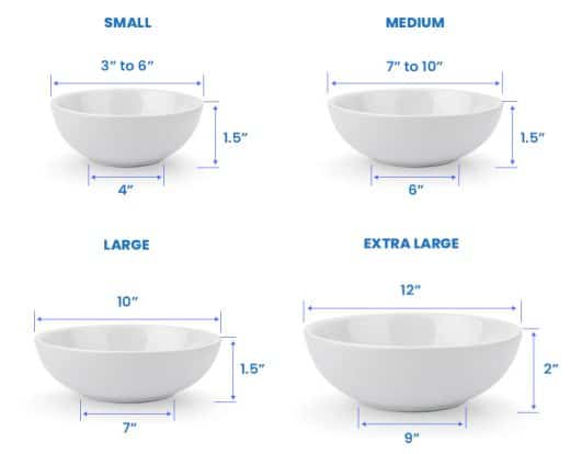 Bowl Sizes Standard Measurements Sizing Chart 