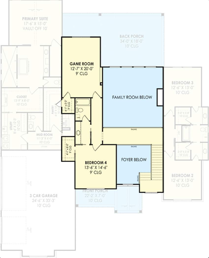 Craftsman style house 2nd level floor plan