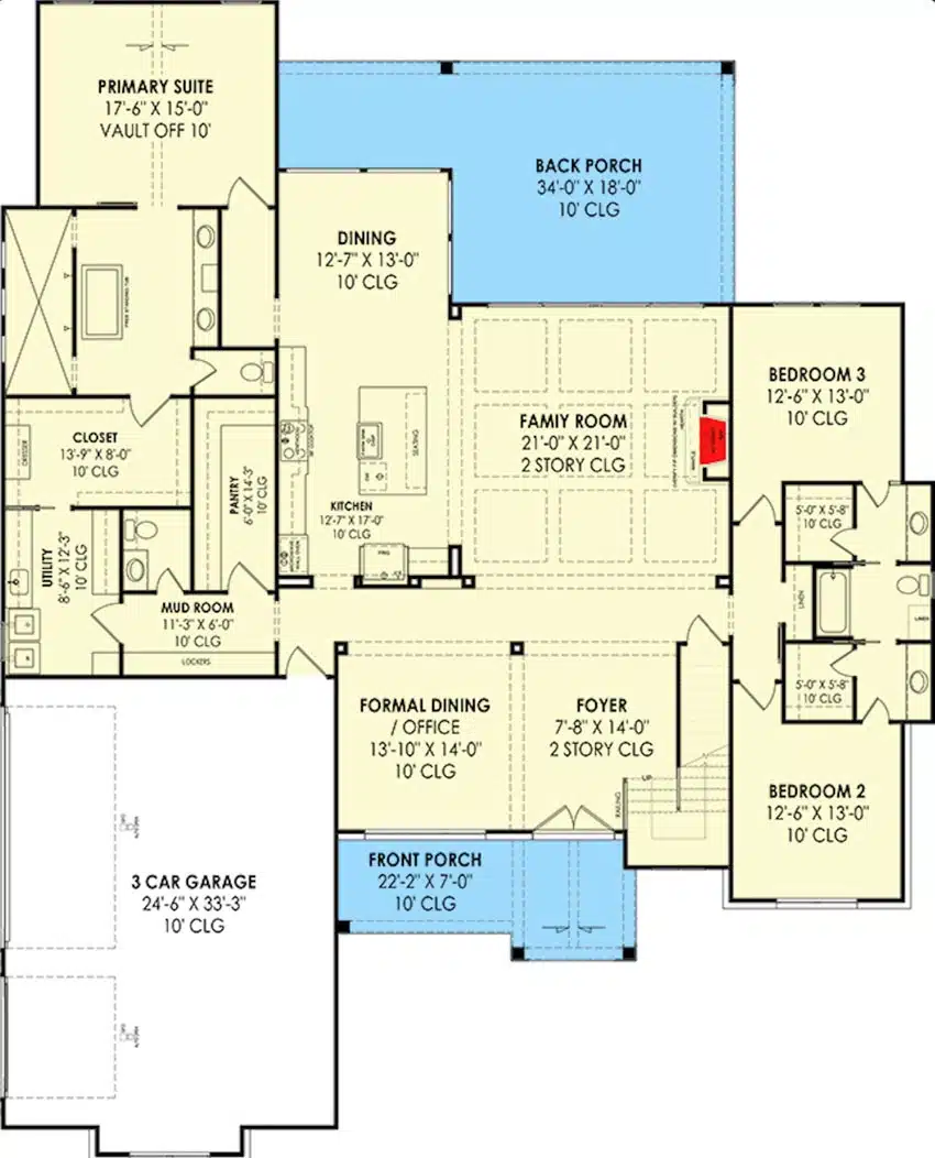 American craftsman house main level floor plan